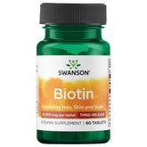 Swanson Biotina de liberación cronometrada en botella para metabolismo y cuidado capilar.
