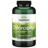 Swanson Clorofila 60 mg, botella en primer plano, protección antioxidante y apoyo digestivo suave.