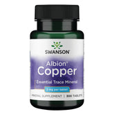Swanson Cobre Chelatado: tableta de 2 mg para nutrición diaria y antioxidantes.