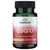 Swanson CoQ10 en botella de cápsulas veganas, ideal para apoyo antioxidante diario