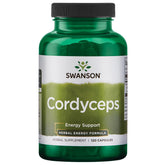 Frasco de Swanson Cordyceps 600 mg, cápsulas para energía sostenida.