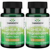 Swanson DHEA y pregnenolona complejo en botella, suplemento vegetariano práctico para la rutina diaria.
