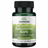 Swanson Eucommia Bark cápsulas veganas: botella visible, posible apoyo para vitalidad diaria.