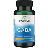 Swanson GABA 750 mg en cápsulas vegetales, botella y etiqueta, calma suave