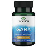 Swanson GABA: botella de 250 mg, enfoque en cápsulas para relajación.