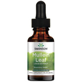 Swanson hoja-mullein extracto líquido botella, ideal para apoyar la salud respiratoria diaria.
