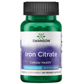 Swanson Iron Citrate 25 mg, botella vertiendo, apoya la producción de glóbulos rojos