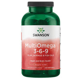 Swanson MultiOmega, cápsulas y frasco, posible apoyo a la salud cardiovascular y cerebral.