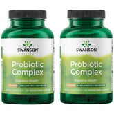 Swanson Probiotic Complex botella en estante para apoyo digestivo diario.