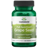 Swanson Semilla de Uva botella frente, antioxidante para el bienestar diario.