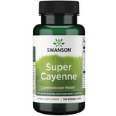 Swanson Super Cayenne en envase de cápsulas vegetales; posible apoyo a la salud cardiovascular.