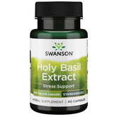 Swanson Tulsi Extracto 400 mg, botella frontal, apoyo al manejo del estrés.