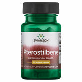 Swanson Ultra Pterostilbene en botella con cápsulas vegetales, soporte antioxidante para la rutina diaria.