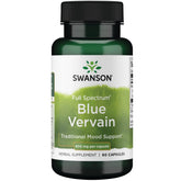 Swanson verbena azul, frasco vertido mostrando el envase y su uso potencial para el bienestar emocional