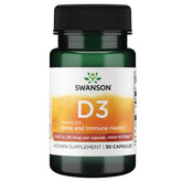 Swanson Vitamina D-3 1000 UI en cápsulas, frasco, apoyo a la salud ósea y la inmunidad.