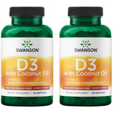 Swanson Vitamina D-3 con Coco, cápsulas, favorece salud ósea e inmune.