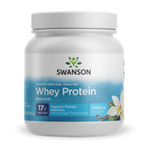 Swanson proteina de suero vainilla en envase, ideal para batidos proteicos