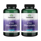 Swanson Zinc Gluconate, botella frontal, apoya la salud general y la inmunidad.