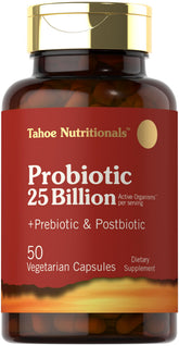 Cápsulas Tahoe Nutritionals con prebiótico, probiótico y postbiótico para apoyo digestivo.