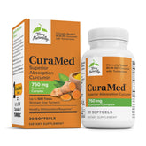 Terry Naturally CuraMed 750 mg en botella, posible apoyo antioxidante diario.