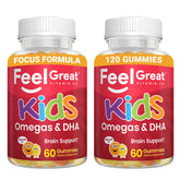 Feel Great Vitamin Company ninos-dha-gummies-omega-3-6-9-botella: sabor cítrico para niños.