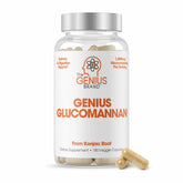 Envase de cápsulas del Genius Glucomanano para apoyo digestivo diario.