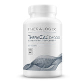 Theralogix TheraCal D4000, tabletas en botella, soporte para huesos y estilo de vida activo.