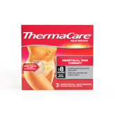 ThermaCare parches de calor para menstruación en empaque, alivio discreto para el malestar.