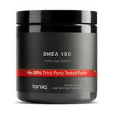 Toniiq DHEA 100 mg en botella: complemento diario para apoyo a la vitalidad y equilibrio hormonal.