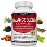 Toplux Balance Natural: botella con cápsulas para estabilidad diaria.