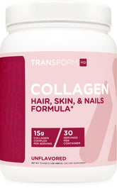 TransformHQ Beauty Collagen: frasco con porciones para uso diario y cómodo.