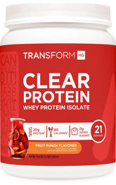 TransformHQ Proteína Clara Fruta Punch botella: 20 g de proteína por porción para recuperación ligera.