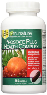 TruNature Saw Palmetto Prostate Health Complex botella con cápsulas, posible apoyo a la salud prostática.