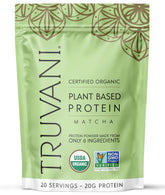 Truvani Proteína Vegana de Guisante en polvo, envase frente, para batidos energéticos.
