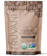 Truvani proteína de suero orgánica chocolate, envase práctico para batidos nutritivos