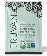 Proteína vegana de Truvani en tarro, sabor menta-chocolate para batidos