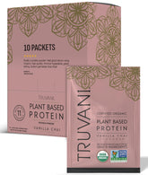 Truvani proteína vegetal de guisante Vanilla Chai en sobres para batidos.