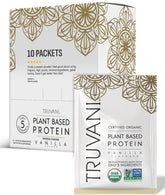 Proteína vegana Truvani de vainilla en porciones para llevar, ideal para desayunos rápidos.
