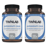 Twinlab Potassium Caps botella frontal, posible apoyo muscular durante el entrenamiento