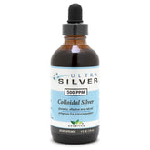 Ultra Silver plata coloidal 500ppm en botella de vidrio ámbar para uso diario.