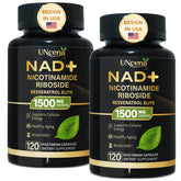 UNcena NAD 1500 mg, frasco frente, apoyo a la energía celular.