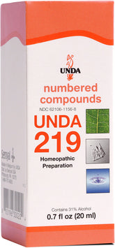 UNDA 219: botella de compuestos numerados para uso terapéutico suave y confiable.