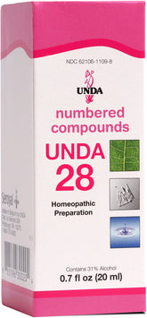 UNDA 28 compuestos numerados, botella, posible apoyo a funciones corporales a nivel celular