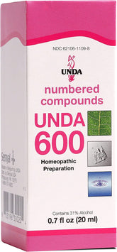 UNDA 600 Compuestos Numerados: botella en primer plano para uso diario suave.