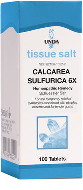 UNDA Calcarea Sulfurica 6X, tabletas, posible apoyo para irritaciones cutáneas leves.
