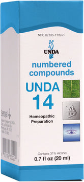 UNDA Compuestos Numerados, botella frontal, posible apoyo al bienestar diario.
