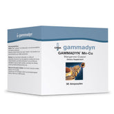 UNDA Gammadyn Mn-Cu, ampollas vista frontal, apoyo diario de oligoelementos.