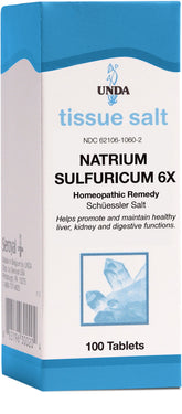 UNDA Natrium Sulfuricum 6X: tabletas en frasco para uso ocasional de molestias digestivas.