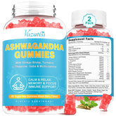 Gomitas Vazatisi de ashwagandha con curcuma en botella; apoyo diario de bienestar.