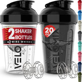 Velomix botellas mezcladoras 20 oz, pack negro-transparente, para batidos rápidos.